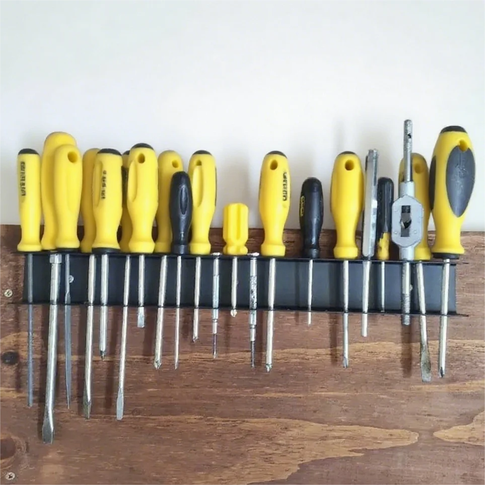 23-Hole Screwdriver Organizer - Space-Saving Metal Rack with Multi-Compartment Storage for Garage & Workshop