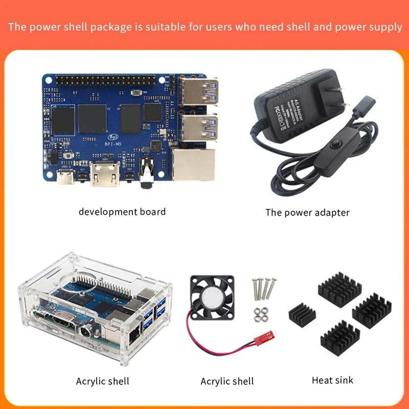 

For Banana Pi BPI M5 Amlogic S905X3 4GB LPDDR4+16G EMMC Development Board+Case+Fan+4Xheat Sink+Power Adapter Set