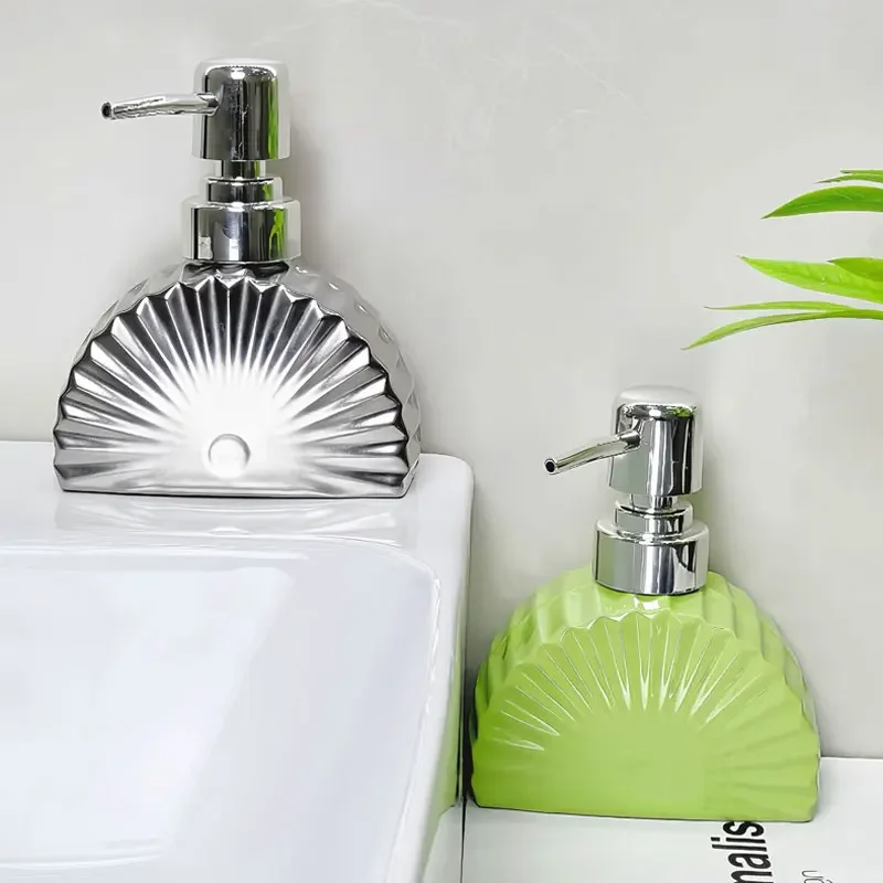 

for bathroom shampoo and shower gel separate bottle soap dispenser Bathroom accessories Fan shaped creative ceramic press bottle