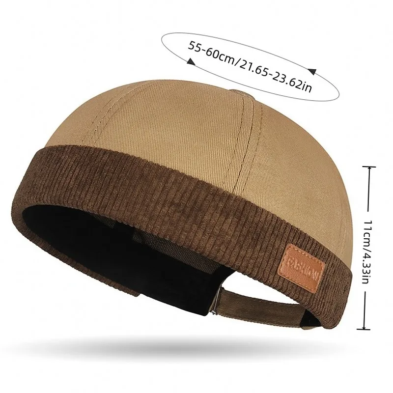 Color blocked Tang hat trendy yuppie sailor spliced striped velvet leather logo landlord hat