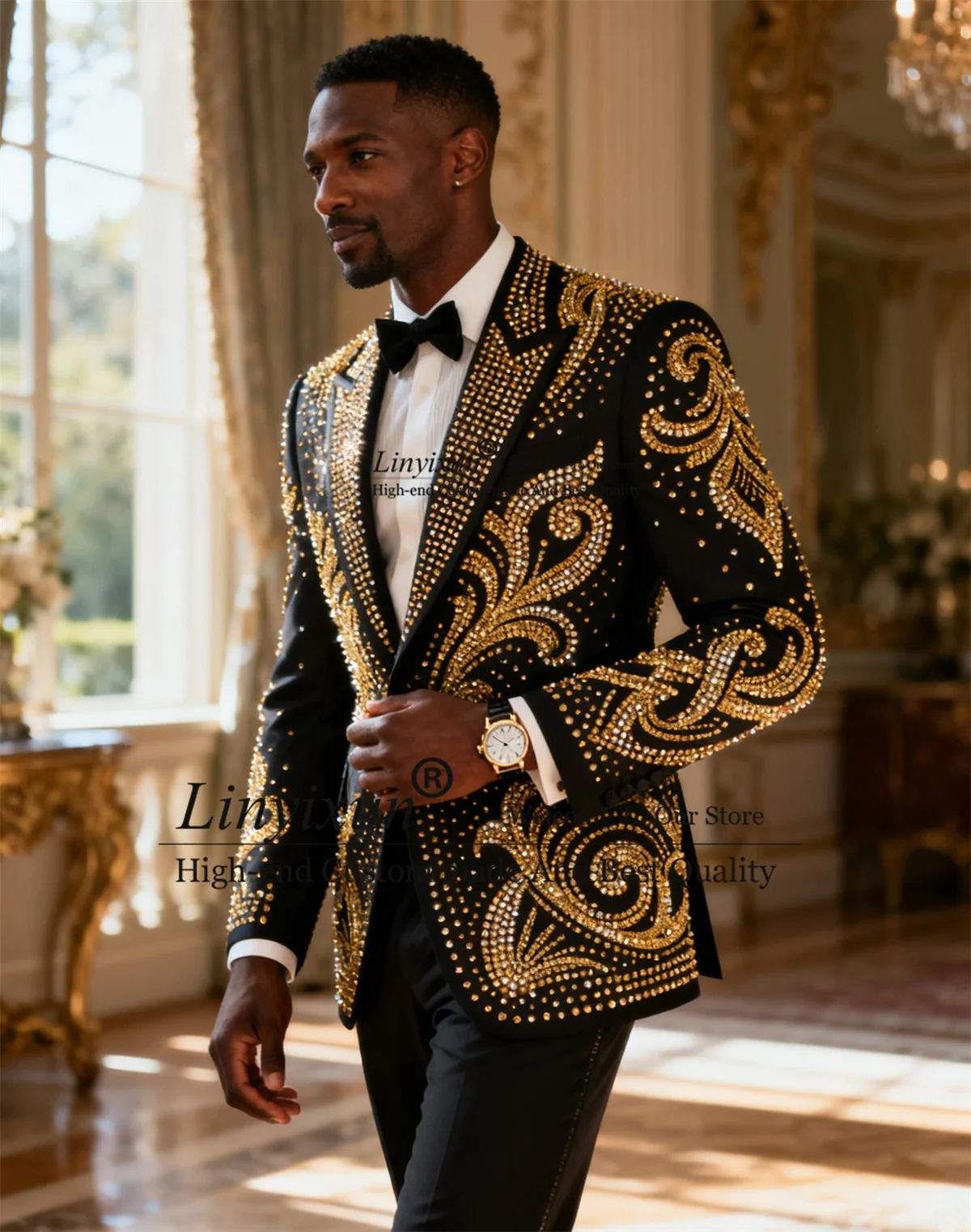 

Блестящие мужские костюмы с кристаллами и бисером, красивый приталенный пиджак для жениха и выпускного вечера, индивидуальные комплекты из 2 предметов, смокинги, свадебные костюмы для мужчин