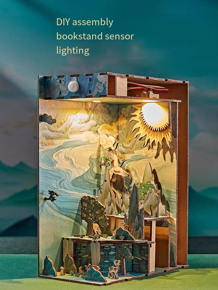 Ornement de support de bibliothèque, jouet de bloc de construction de style antique, modèle d'assemblage DIY, cadeau d'anniversaire de remise de diplôme pour enfants, Shanhaijing