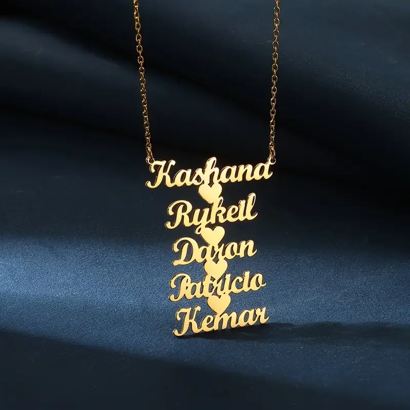 Custom Multiple Name Necklace For Women Family Gold Color Stainless Steel Jewelry Choker Collars Heart Five Names Personalized