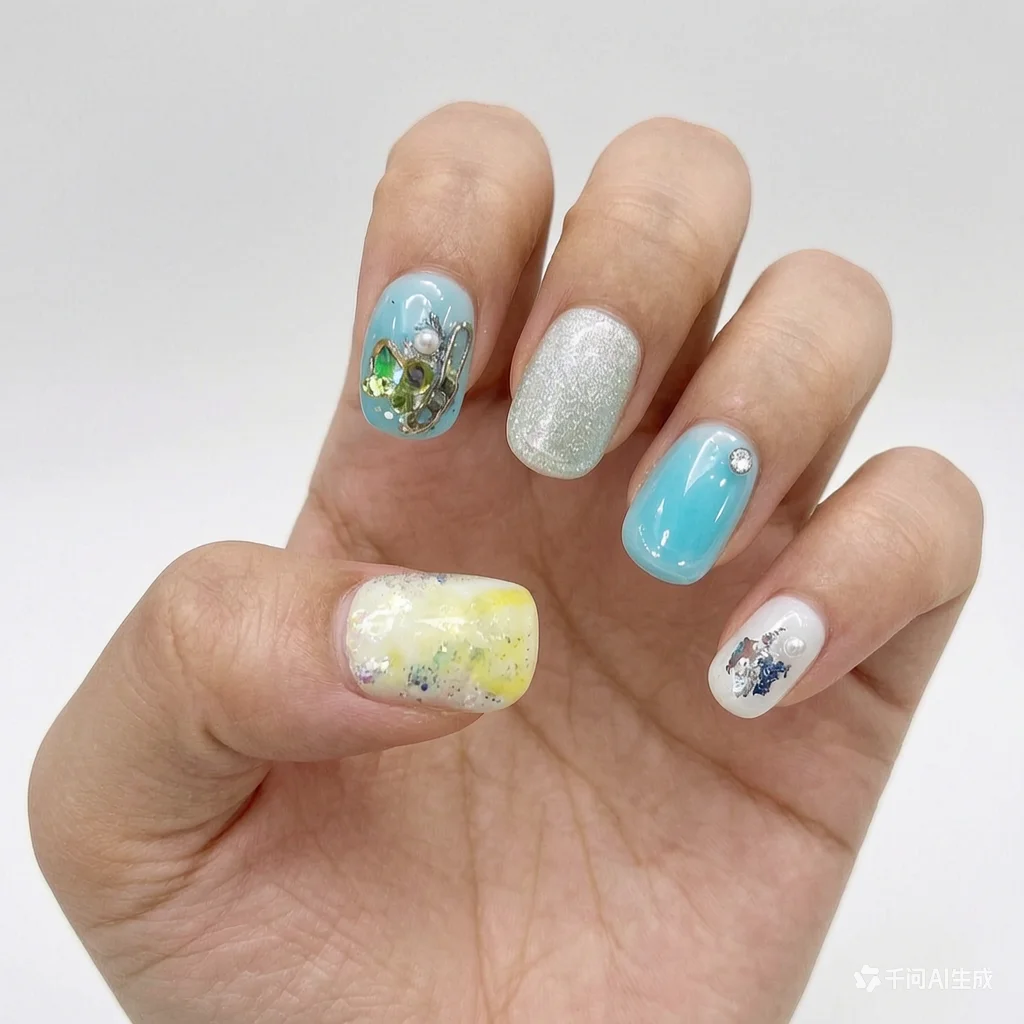 Summer Vacation Press On Nails Ice Glass Finish Clear Resin Fake Nails for Party Daily Wear Breathable Handcrafted Tips