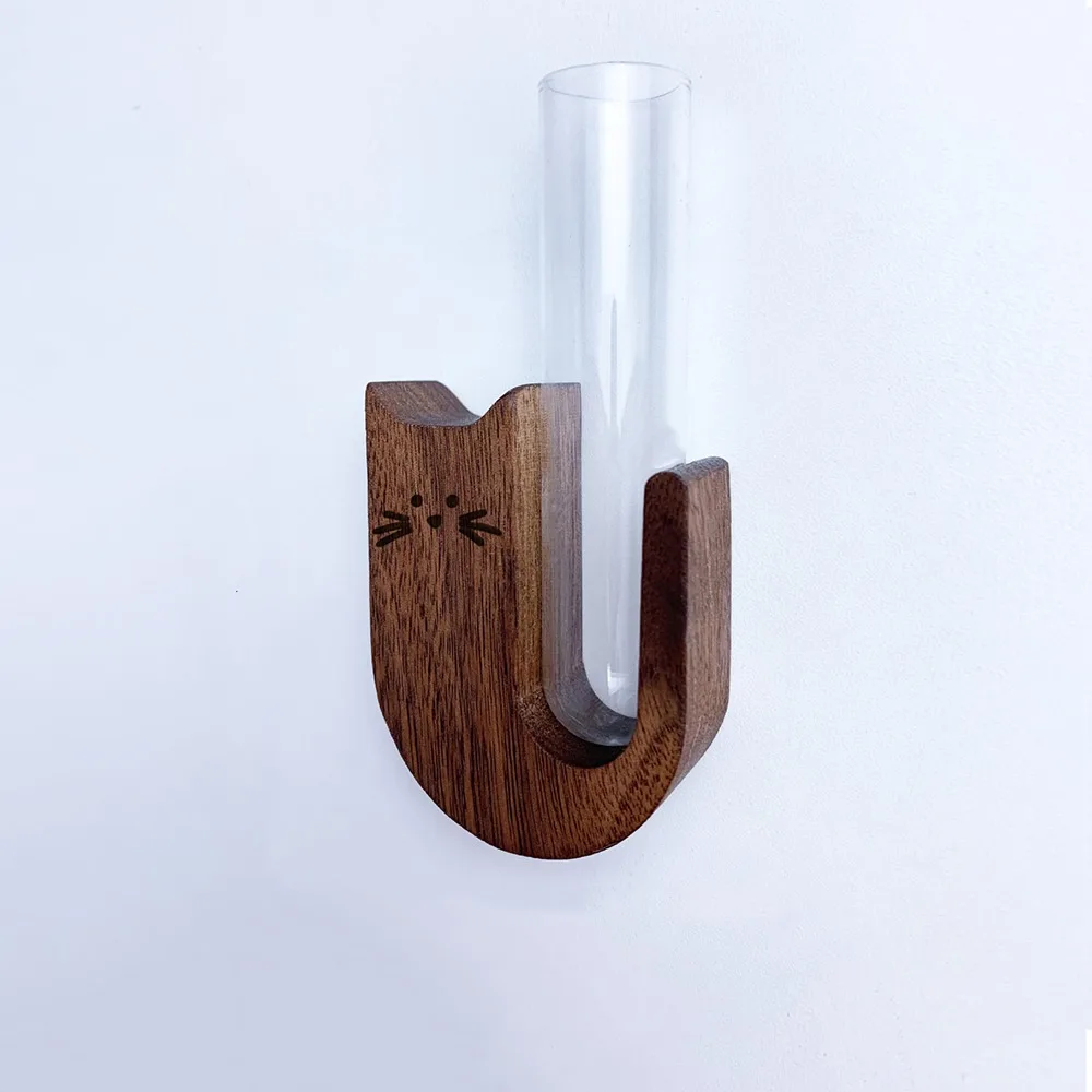 

Funny Wooden Pet Cat Hair Vase Cartoon with Glass Tube Pet Hair Storage Box Magnetic Fridge Magnet Vase Fridge Decoration