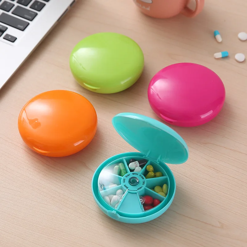Weekly Rotating Pill Box Case Splitter Tablet Storage Organizer Medicine 7 Day Case Dispenser Pill Container Storage for Travel
