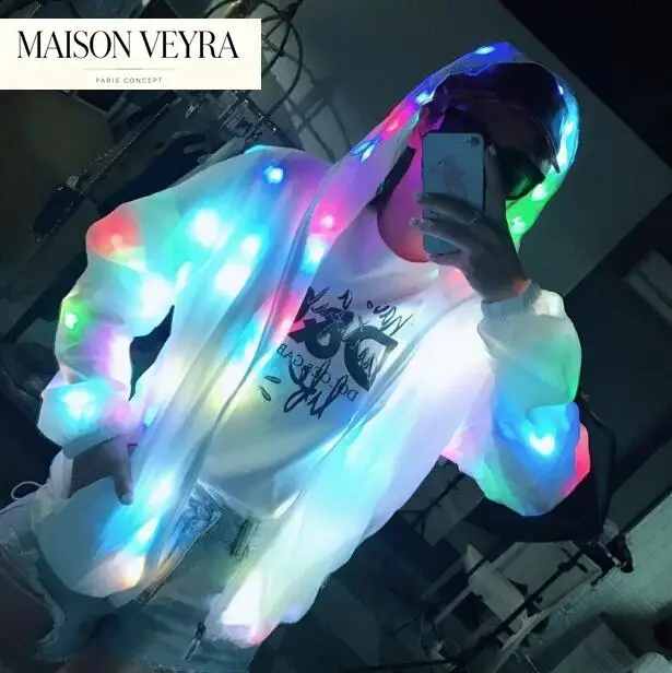 Led Jacket Multicolor Light Coat Dance Nightclub Stage Hoodie Men Dance