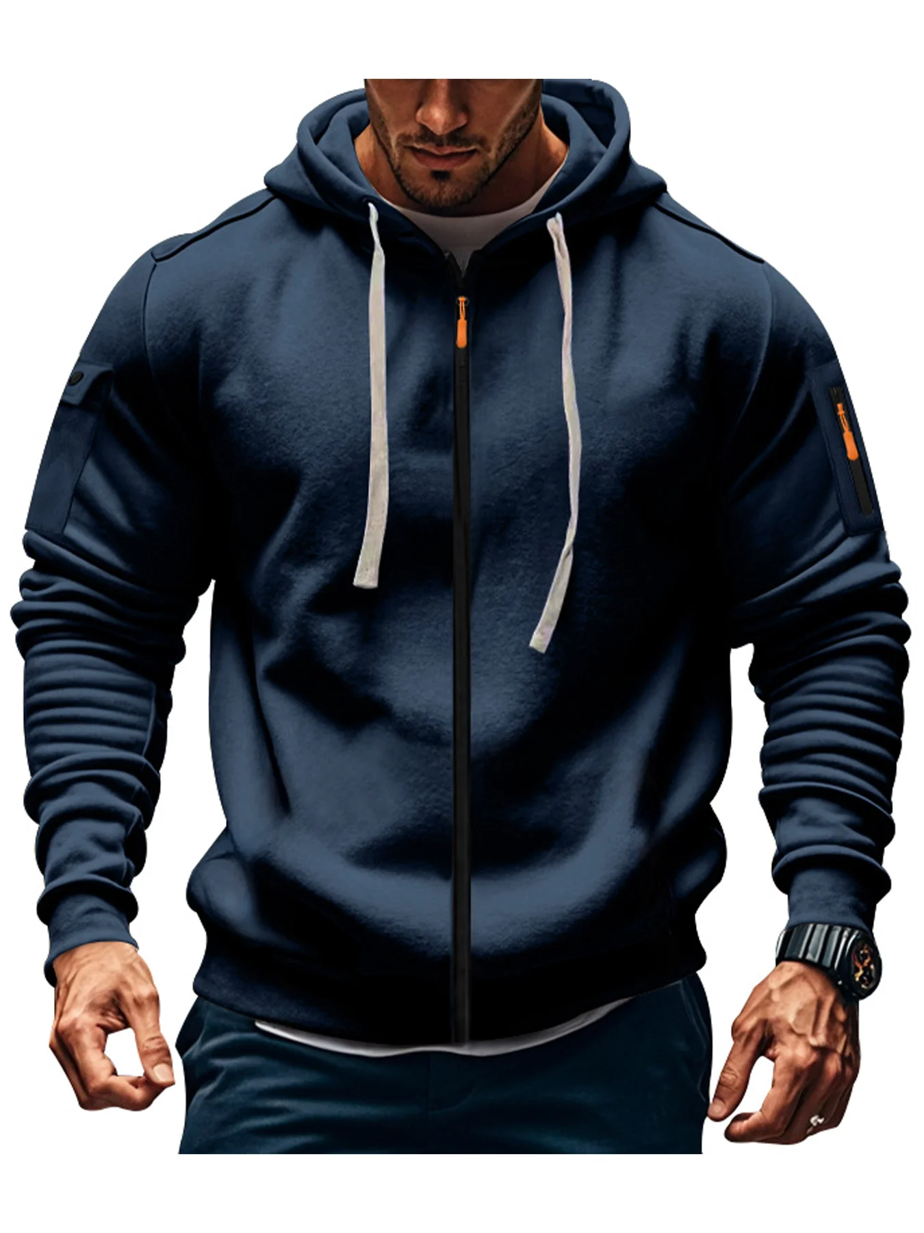 Men's Autumn Winter New Hoodies Long Sleeve Sweatshirt Zipper Design Hooded Sweatshirt for Men Sportswear Slim Fit Casual Jacket image 3