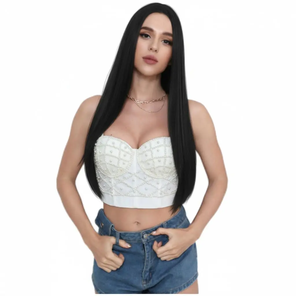 

Длинные прямые парики из натурального черного термостойкого волокна, синтетические волосы, полный машинный парик, парик для косплея, вечерние парики для модных женщин