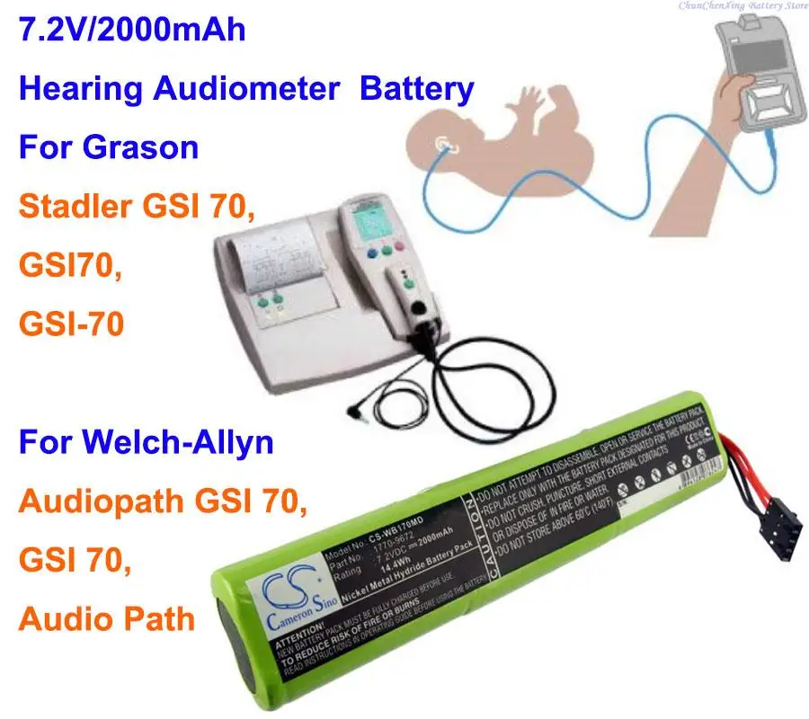 2000mAh Battery for Grason Stadler GSI 70, GSI70,GSI-70, For Welch-Allyn Audiopath GSI 70, GSI 70, Audio Path