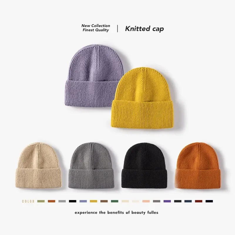 Autumn Winter Thick Warm Rolled Beanie Ear Cover Knit Hat Outdoor Windproof Casual Cap Unisex