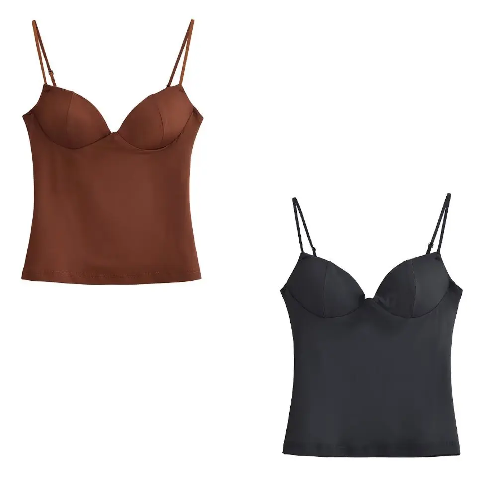 

Европейская и американская новая зимняя женская одежда 2025 года, простой и универсальный облегающий нейлоновый топ без рукавов на подтяжках