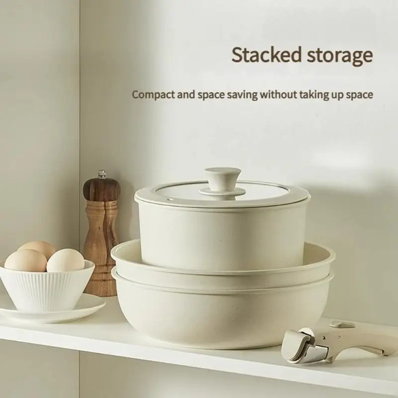 A0KE Space Saving Detachable Handle Cookware Aluminum Nonstick Skillets Combo For Indoor Outdoor Cooking And Easy Cleaning