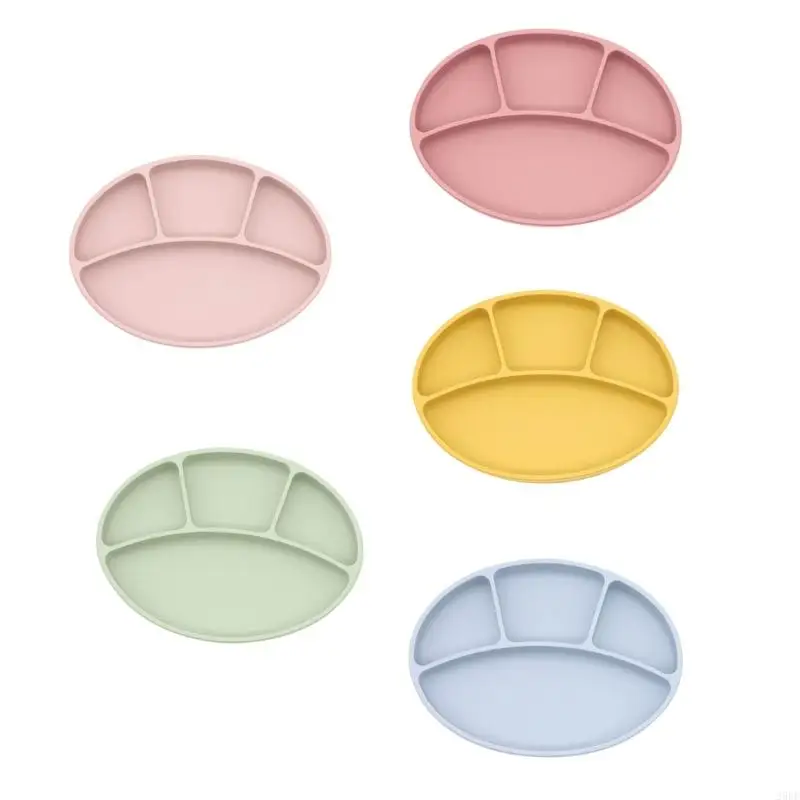 29EE Baby Suction Cup Bowl Divided Dinner Plate Infants Learning Feeding Dish Non-toxic Silicone Solid Color Bowl