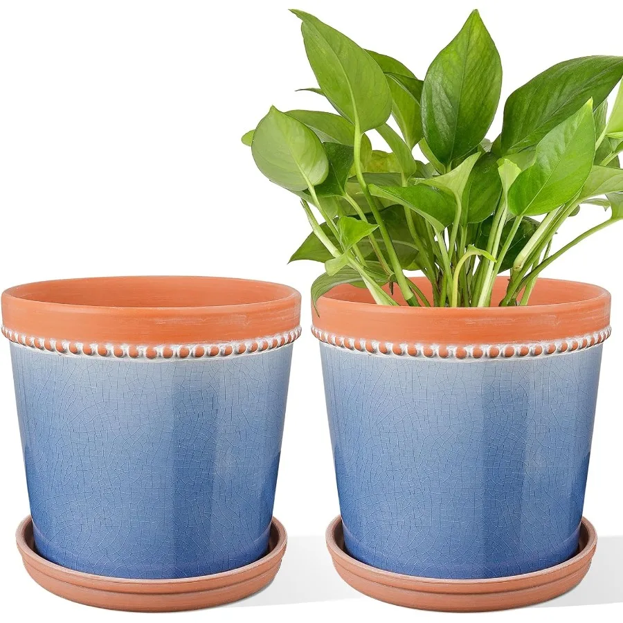 

6 Inch Plant Pots Ceramic Pots for Plants with Drainage Hole and Saucer Modern Flower Pots Indoor Outdoor Pots for Plants Set o