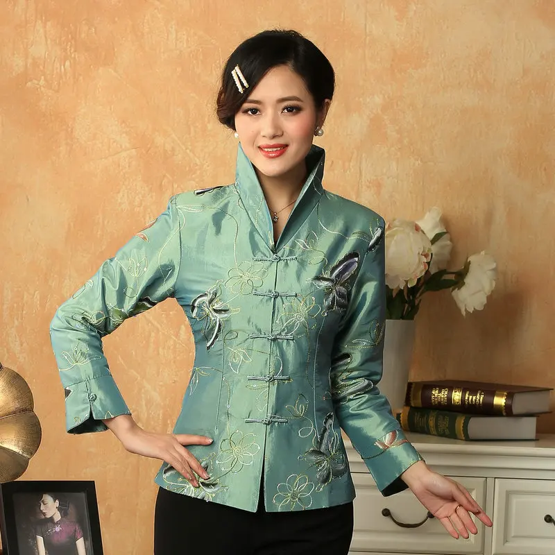 

Old Money Women's Tang Suit Pink Green Butterfly Embroidery Sequin DecorationSlim Fit Coat Ladies Elegant Chic Tang Suit Outfits
