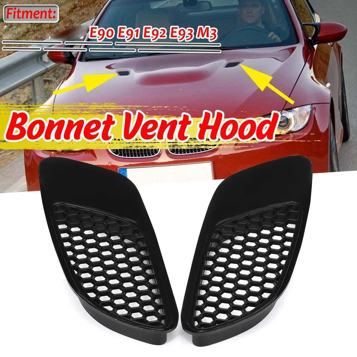 2PCS Air Vent for Real M3 Model Car Front Air Scoop Bonnet Vent Hood Vent Louvers for-BMW E90 E91 E92 E93 M3 ABS