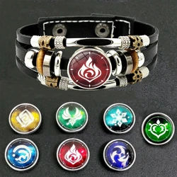 Luminous Genshin Impact Leather Bracelet Game Cosplay Props Eye of God 7 Element Snap Button Bracelets Wristband For Men Women