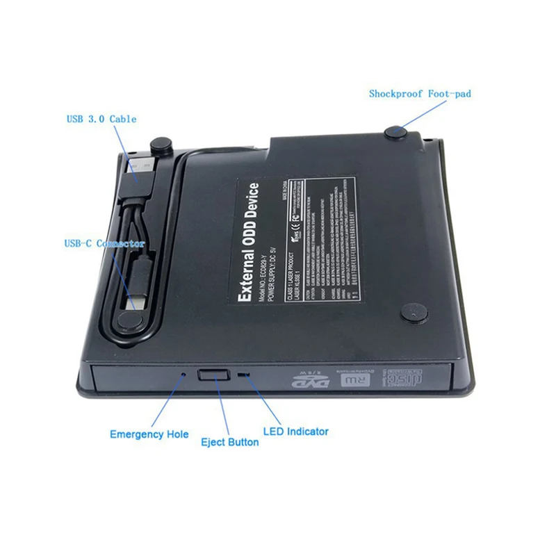 USB3.0 Type C External DVD CD Writer Brushed Panel Optical Drive Portable Universal Laptop Computer PC DVD-RW Disk Reader Player