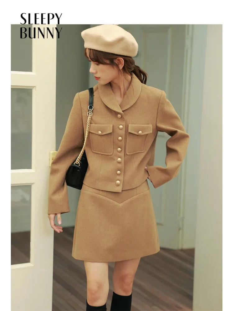 Elegant Wool-like A-Line Skirt Women Lady High-Waist Mini Skirt Vintage Sweet Winter Tweed Bottoms for Daily Fashion Outfits