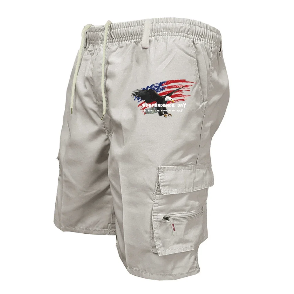 Summer Men's Military Style Cargo Shorts American Print Casual Workwear Tactical Street Fashion Pants view 3
