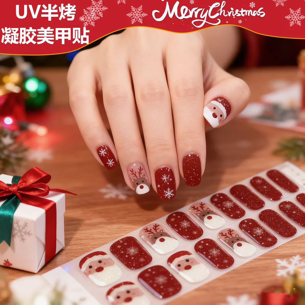 Nuevas pegatinas de uñas de Gel semicuradas UV de Navidad Halloween20Tips, calcomanías de Gel brillantes con lima de uñas, tiras completas de larga duración para uñas