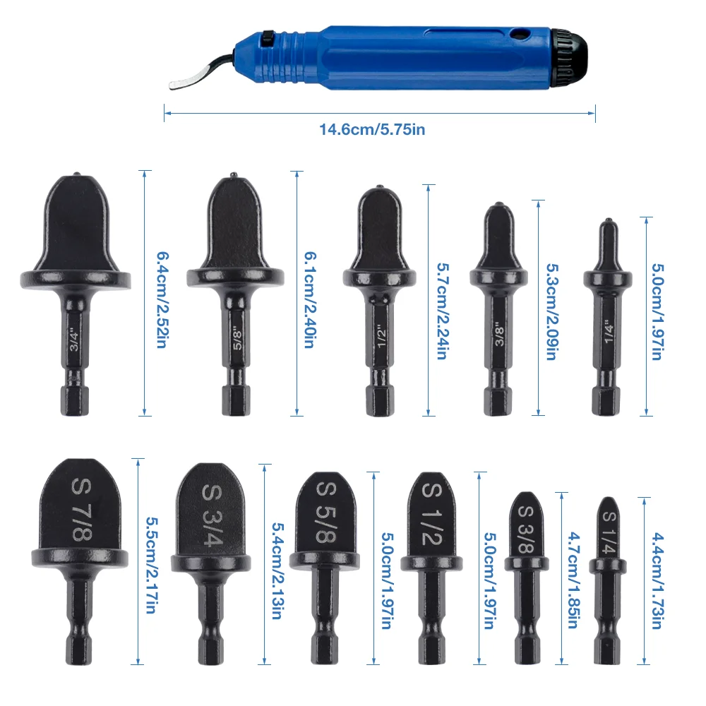 11PCS Tube Pipe Expander Hexagonal Handle Metal Copper Pipe Takeover Tool Air Conditioner Repair Electric Drill Bit Flaring Tool