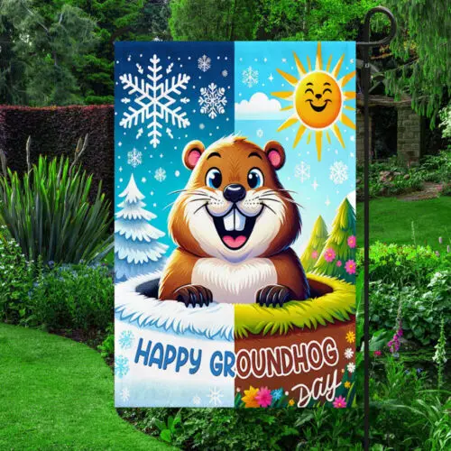 Happy Groundhog Day Flag Garden Flag