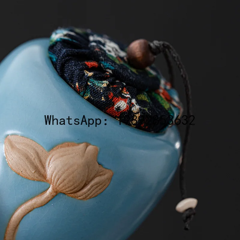 HYS Lotus Ceramic Storage Jar Coarse Pottery Small Tea Jar Black Tea White Porcelain Sealed Jar Gift Box
