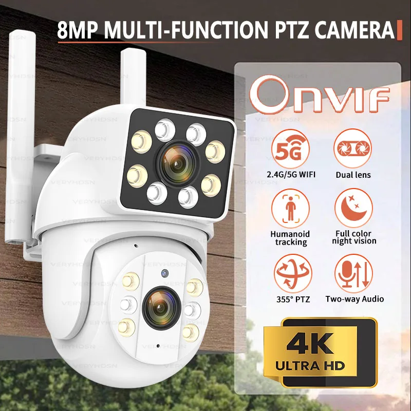 8mp 360° 1/3pcs IP Wifi Kamera Dual Lens drahtlose Überwachungs kameras im Freien 8x Zoom wasserdicht erkennen Tracking Farbe Nachtsicht