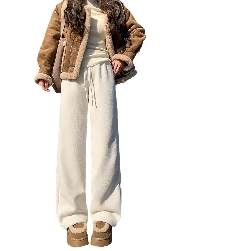 Pantaloni a gamba larga in velluto da donna in autunno e inverno con vita alta e tubo dritto con sensazione di sospensione realizzato in ciniglia