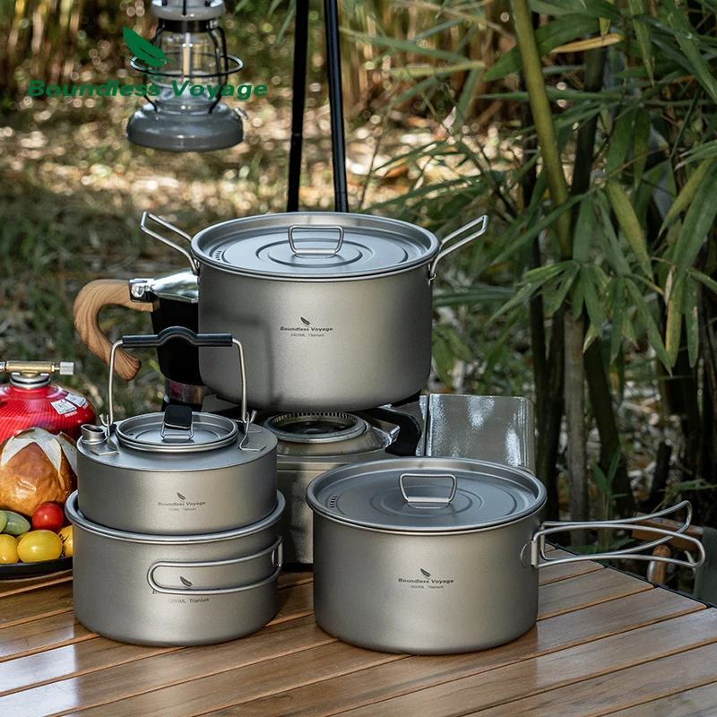 Customizable Boundless Voyage 1.2L 1.8L 2.4L Titanium Pot 0.7L Camping Kettle Cookware Outdoor Portable Stackable Ultralight Coo