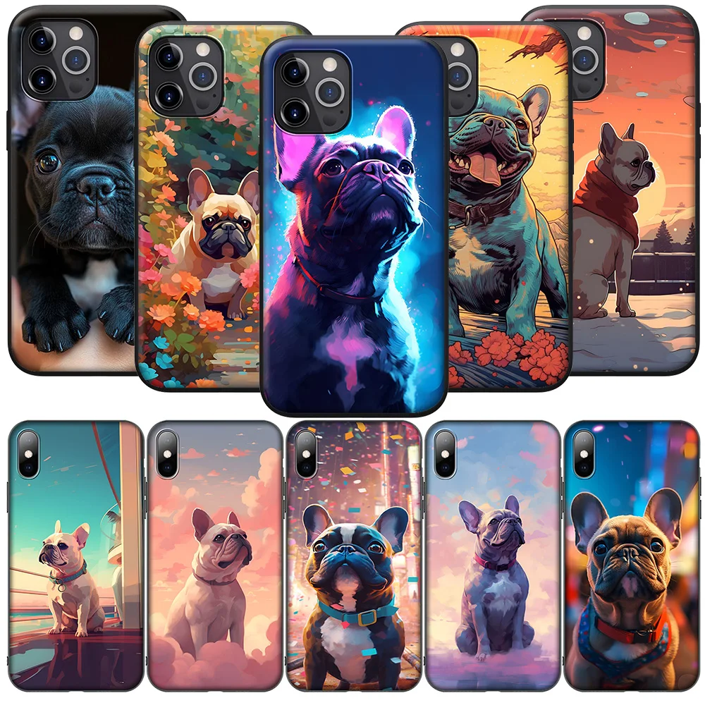 SK133 Pug Dog French Bulldog Phone Soft Case for iPhone 16 15 14 13 7 8 Pro Max Mini Plus