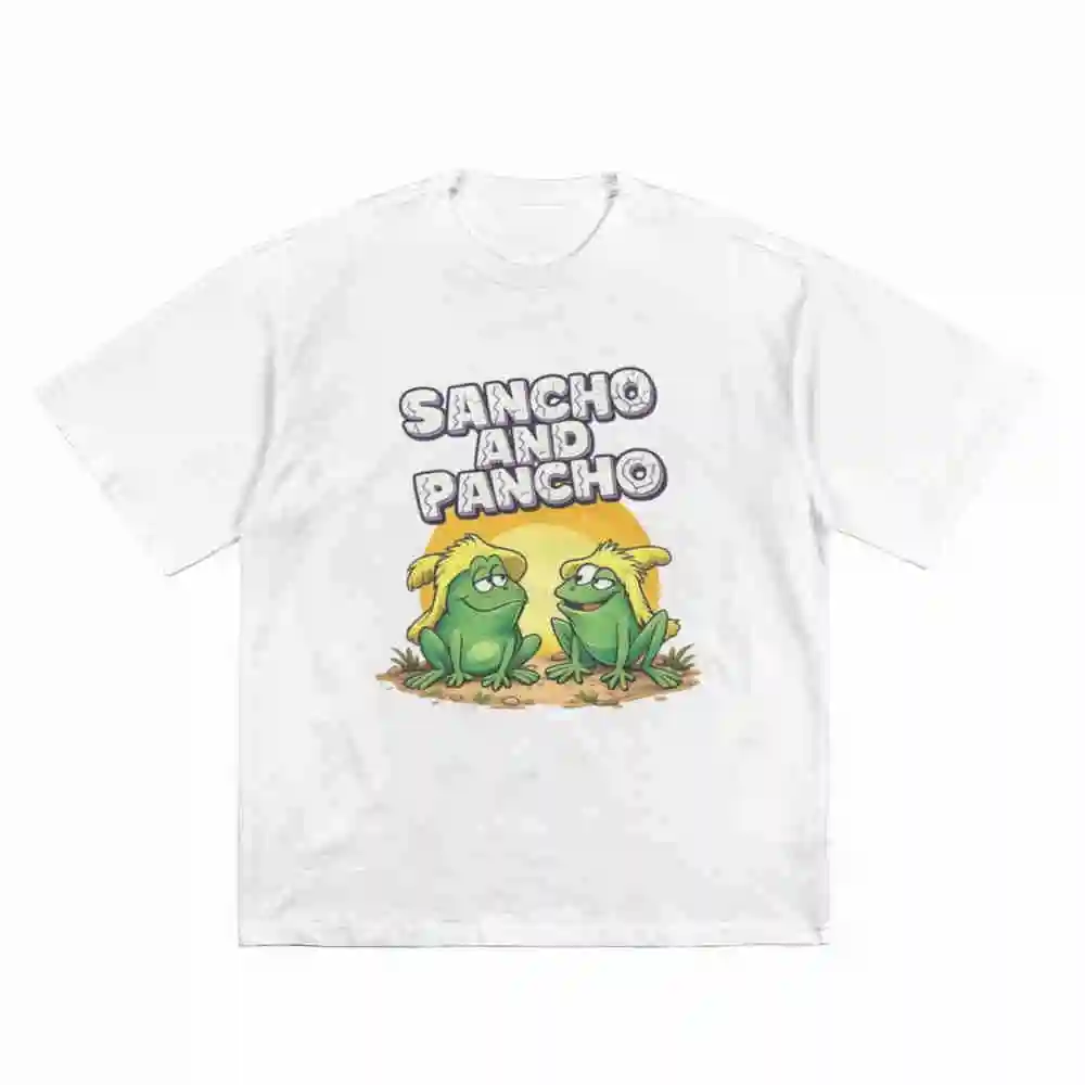 Sancho And Pancho Cartoon Frog Short Sleeve Tee 100% Cotton T-Shirt