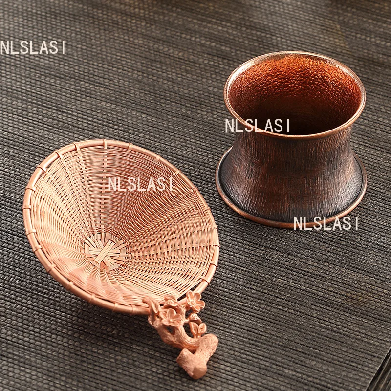

Copper Filter Chinese Household Tea Filter Kung Fu Tea Ceremony Accessories Hand Woven Plum Blossom Tea Filter Set