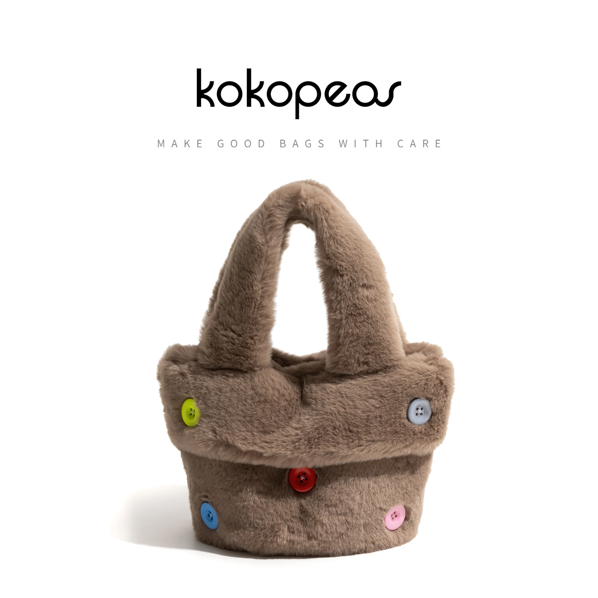 

KOKOPEAS Winter Cute Plush Ice Cream Handbag Colorful Button Decoration Fluffy Phone Bag Removable Strap Crossbody Shopping Bag