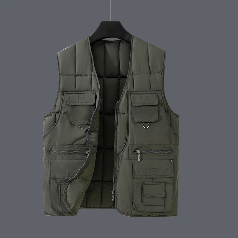 Thick and Warm Down Vests for Middle-aged and Elderly People Loose Down Vests for Men in Autumn Winter Multi-pocket Outdoor Vest