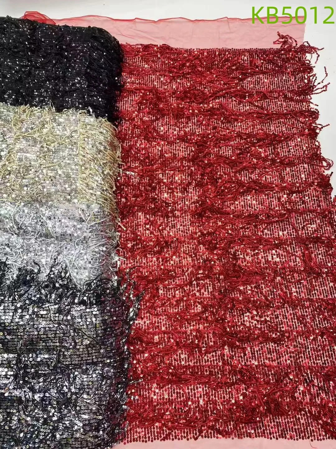 Vertical Striped Sequins Lace African Lace Fabric 5 Yards High Quality 2025 Tassel Beaded Embroidery Fabric For Sewing KB5016