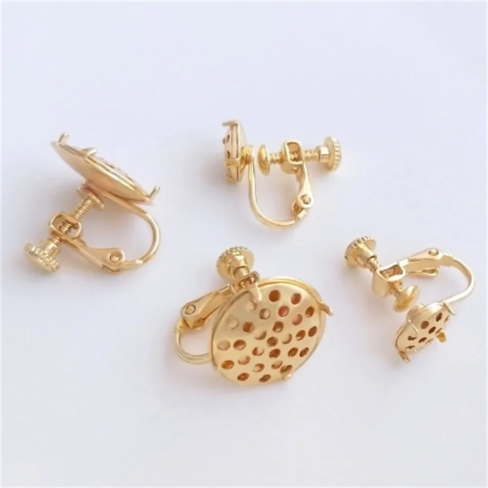 

14K Genuine Gold Mesh Disk Screw Ear Clip Showerhead Tray Handmade DIY Ear Accessories Earrings Ear Buckle Accessories E265