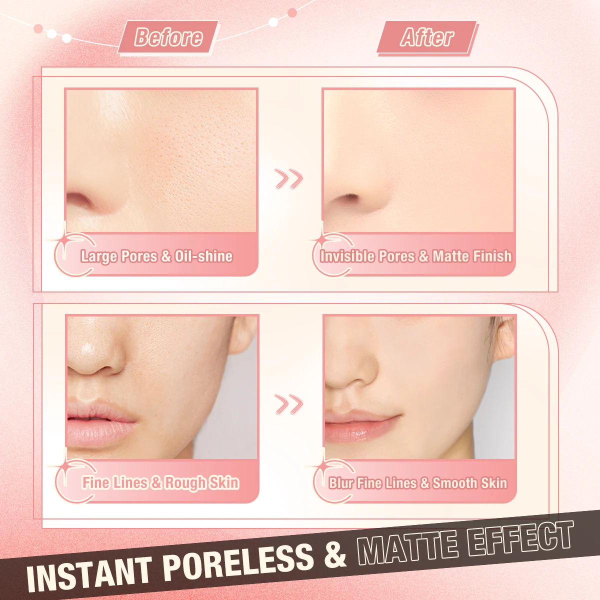 PINKFLASH Poreless Lightweight Makeup Primer Invisible Pore-Blurring Oil-Control High Coverage Face Concealer Cream Cosmetics