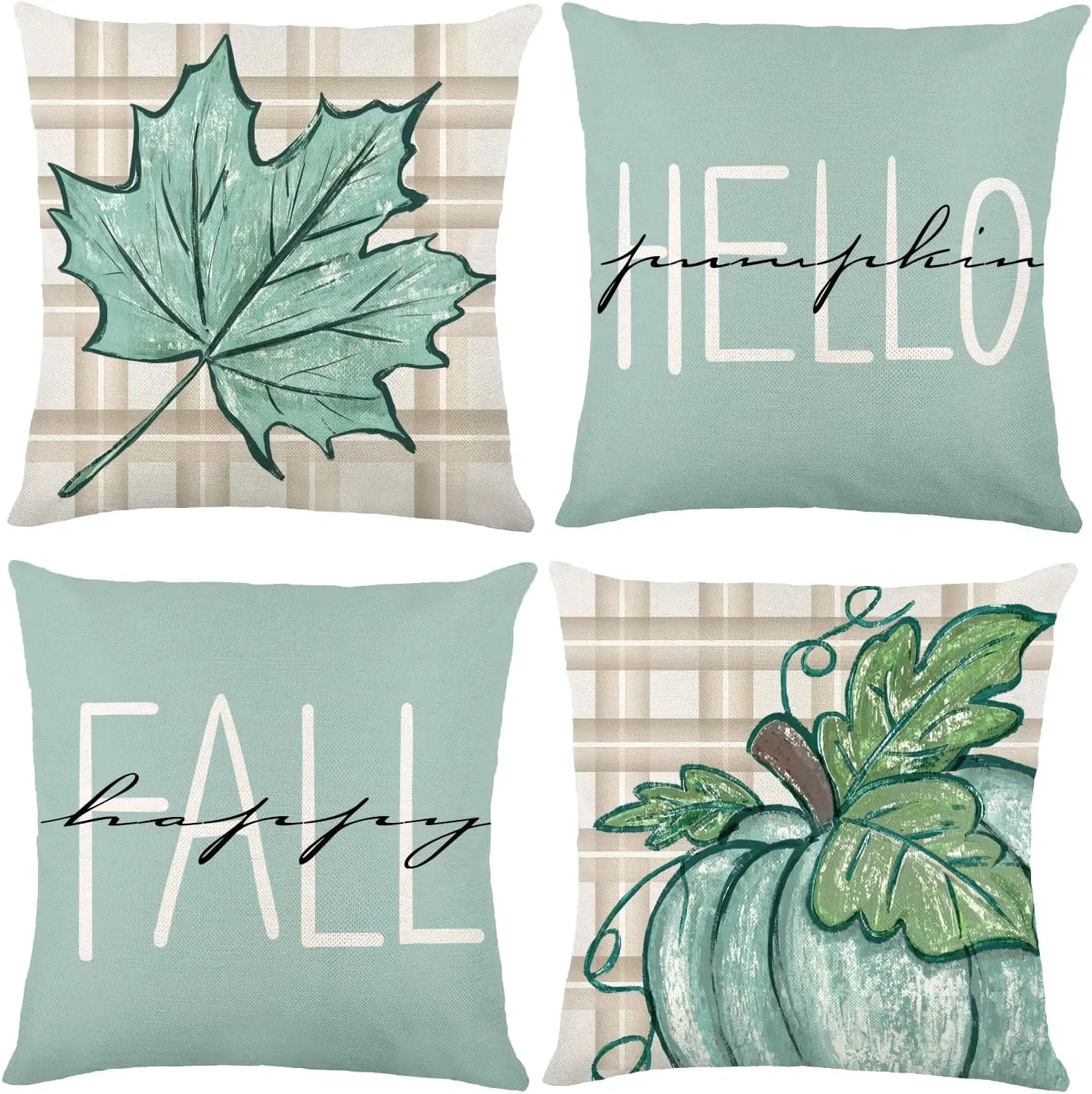 

4 Pack Fall Pillow Covers Decoration,18x18in Blue Buffalo Plaid Farmhouse Pumpkin Maple Leaves Thanksgiving Fall Throw Pillows C