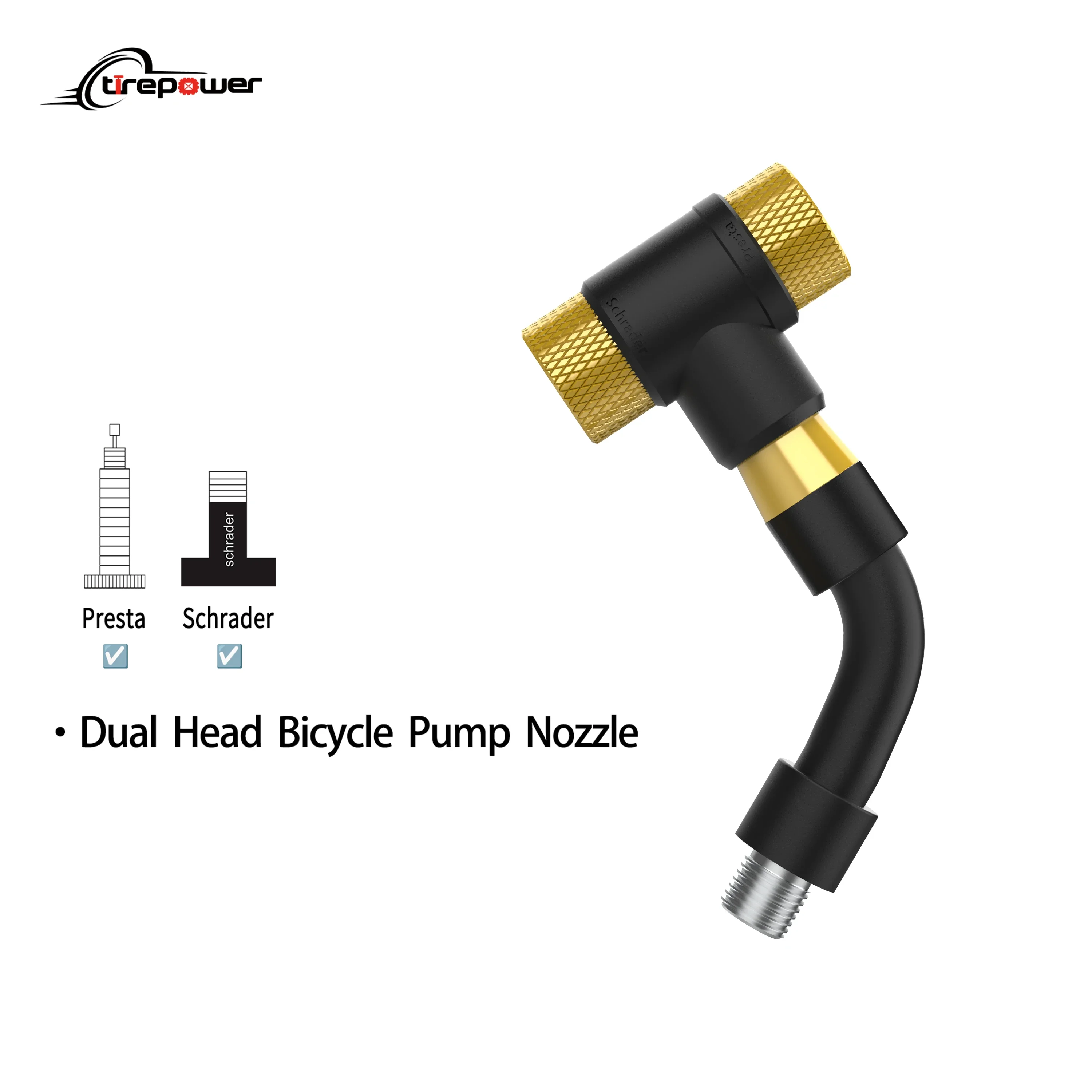 Ctrepower Dual Head Bicycle Pump Nozzle Hose Adapter Bike Valve Convertor  Schrader/Presta Valve Adapter for Cycling Equipment