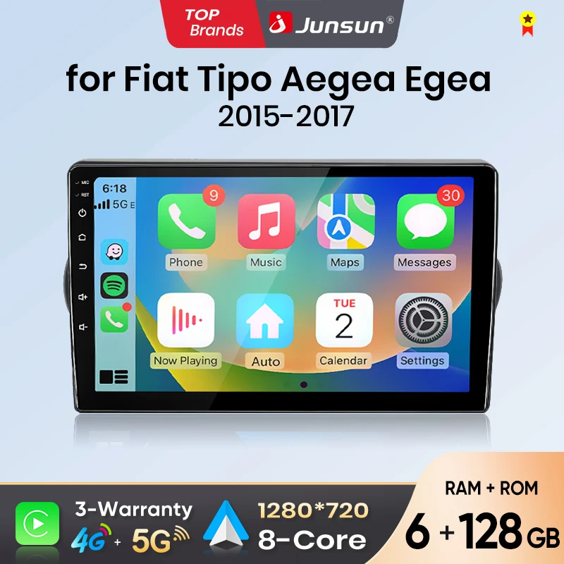 Junsun Android Auto autoradio pour Fiat Tipo Aegea Egea 2015 2016 2017 multimédia sans fil CarPlay SWC GPS Navi RDS DSP FM