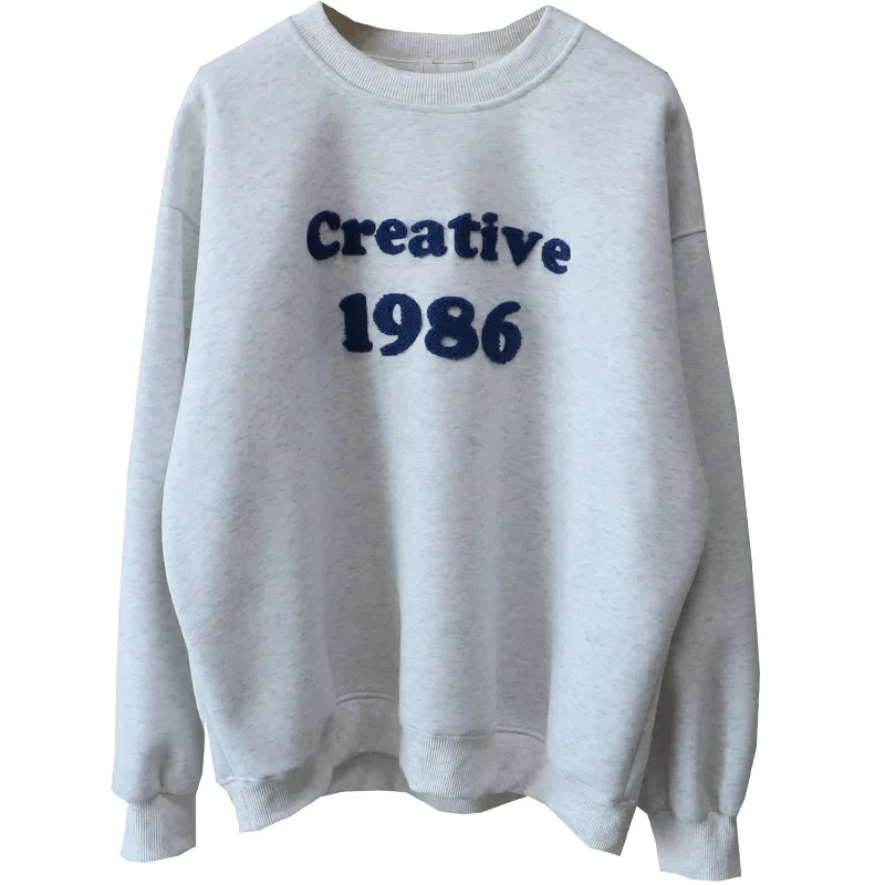 Sudadera informal versátil con Bordado de letras para mujer, Top redondo holgado Ne, recién llegado, Material de terciopelo Thi 2025