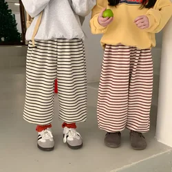 Children's Pants 2024 Spring Boys and Girls Korean Style  Casual Guard Pants Children's Versatile Striped Pants