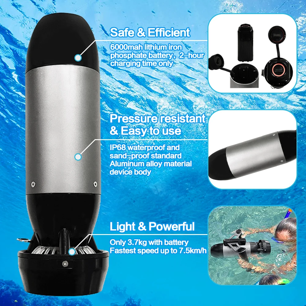 High Speed Electric Under Sea Water Motor Scooter Electric Underwater Propeller Sea Scooter For Diving Snorkeling