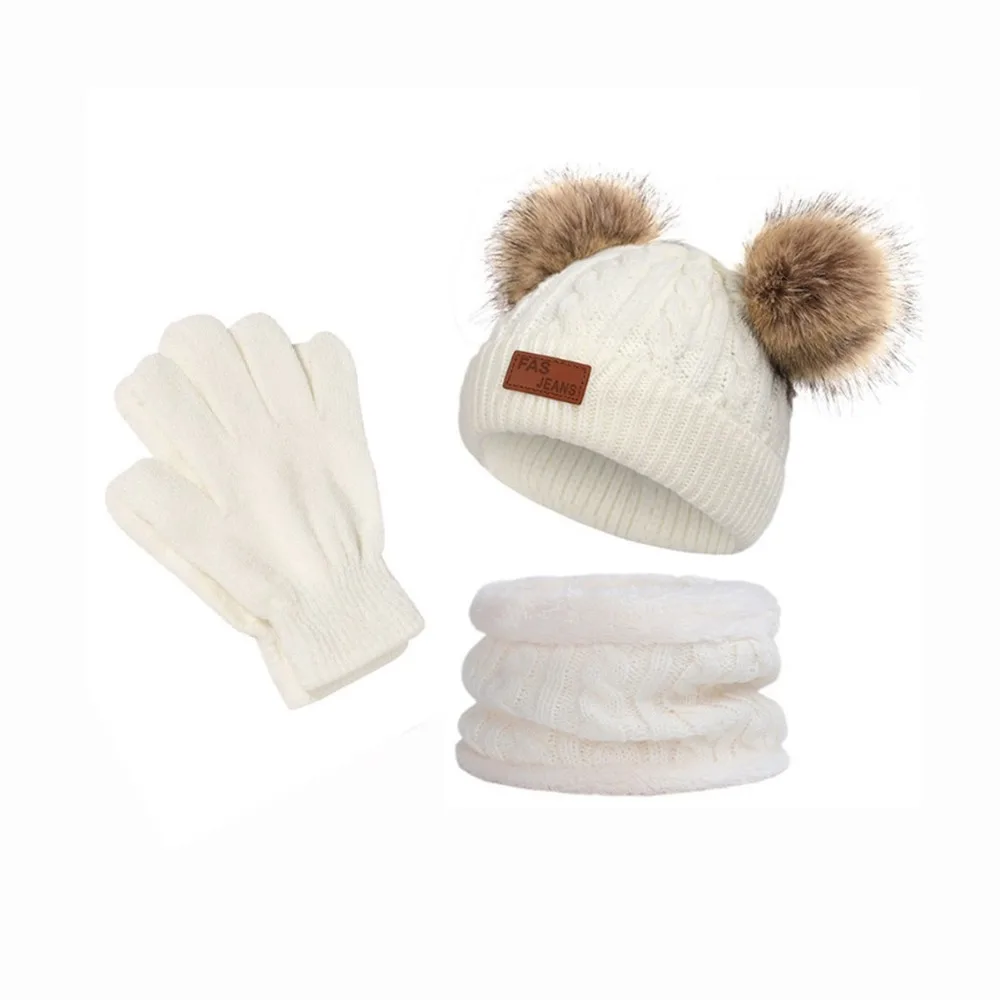 

Сплошной цвет, детская шапка, шарф, перчатки, комплект, ветрозащитные, теплые, утепленные, с помпоном, вязаные шапки, вязаная шапка с помпоном, детский чепчик для девочек и мальчиков