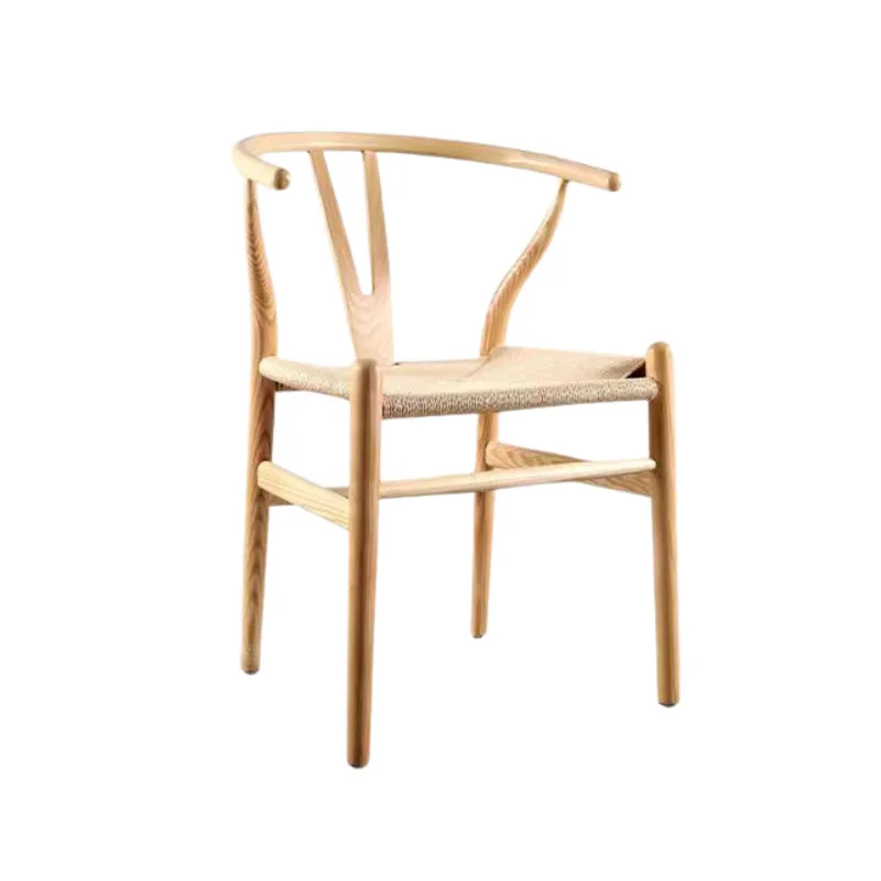 Solid wood Nordic simple modern dining chair casual armrest backrest home wooden chair Chinese rattan study chair