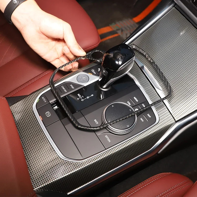 

For BMW 1/2/3/4/8 Series Z4/X3/X4/X5/X6/X7/XM/M2/M3/M8/X3M/X4M/X5M/X6M/i3/ix3/i4 carbon fiber Central control gear panel cover