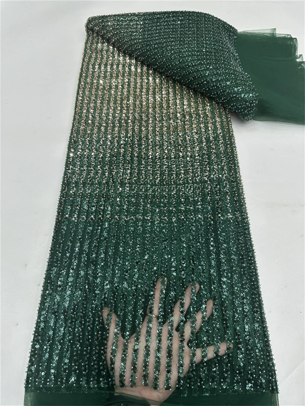 Luxury African Beaded 2025 High Quality Nigerian Sequins With Pearl Lace French Tulle Lace Fabric For Party Dress Sewing